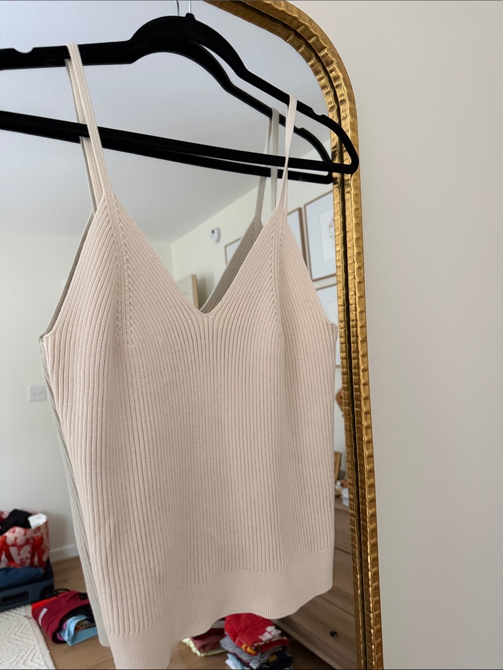 Women’s Cream Ribbed Knit V-Neck Tank Top